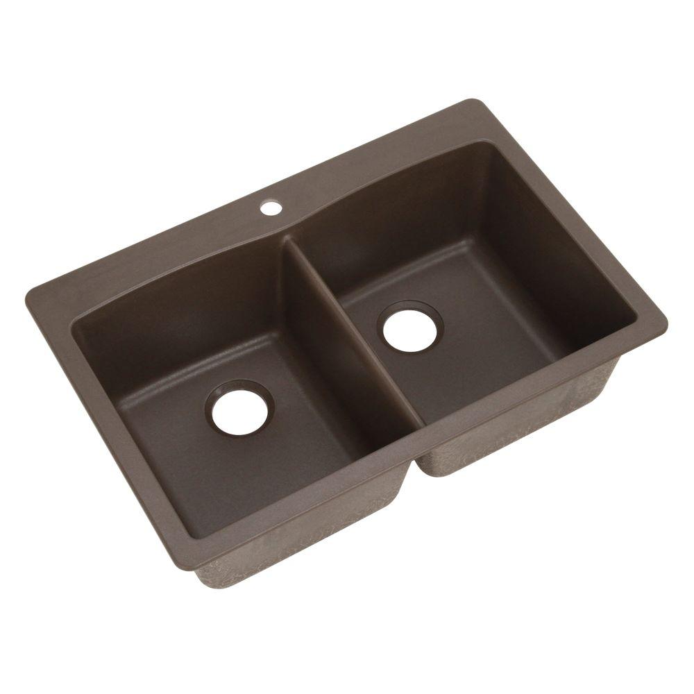 Blanco Diamond Dual Mount Granite Composite 33 In 1 Hole 50 50 Double Bowl Kitchen Sink In Cafe Brown