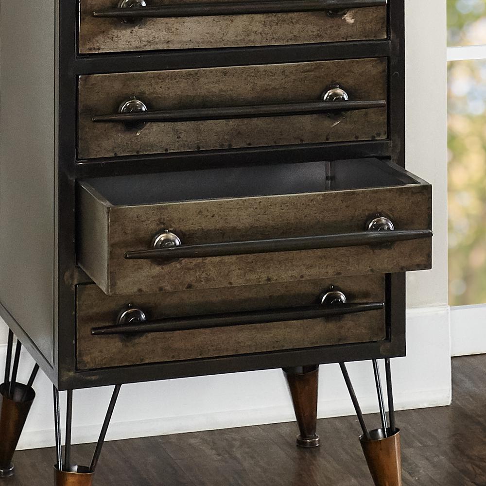 Linon Home Decor Cade Industrial Metal Chest Accent Cabinet With