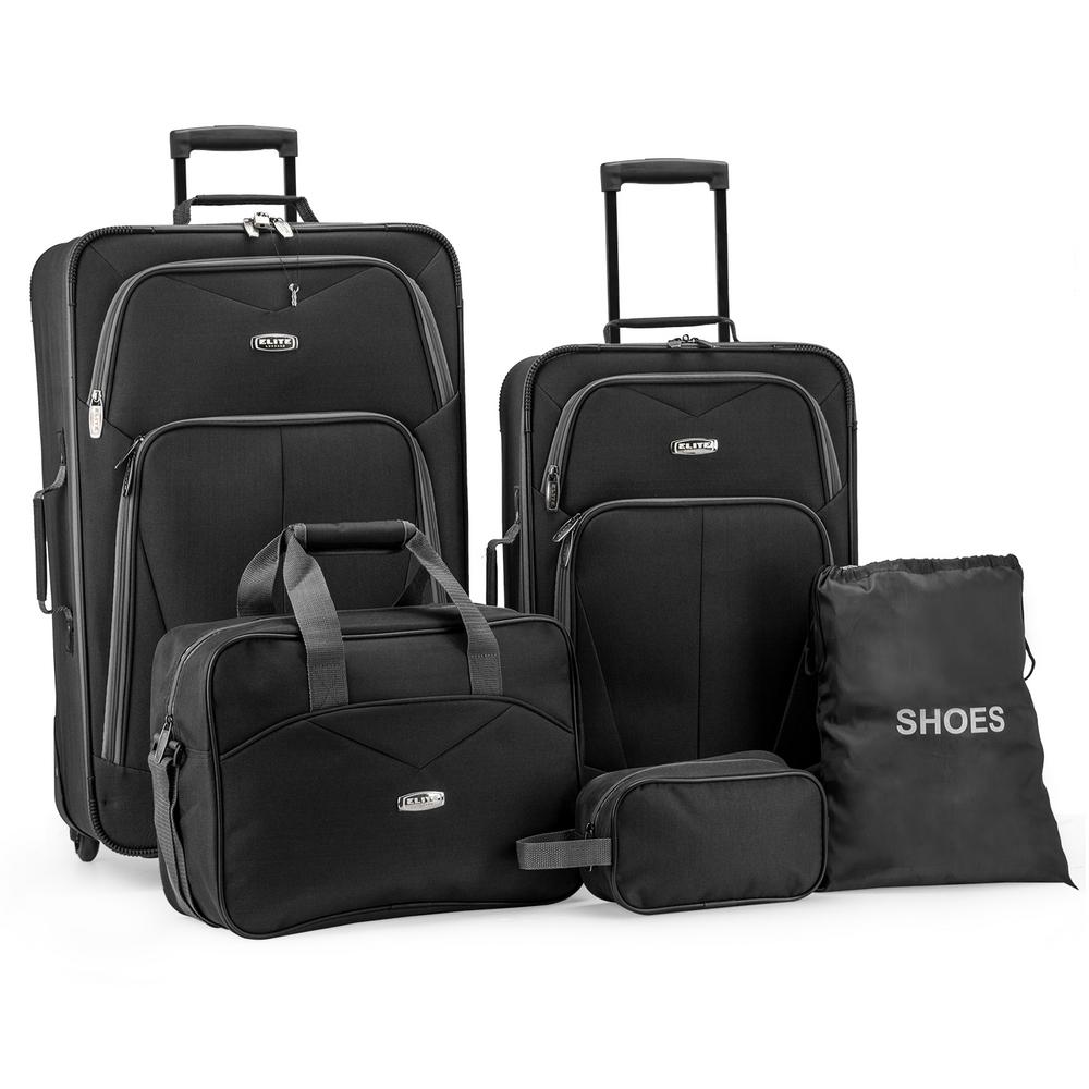 Elite Luggage 5 Piece Black Softside Lightweight Rolling Set Elite Luggage 5 Piece Black Softside Lightweight Rolling Set