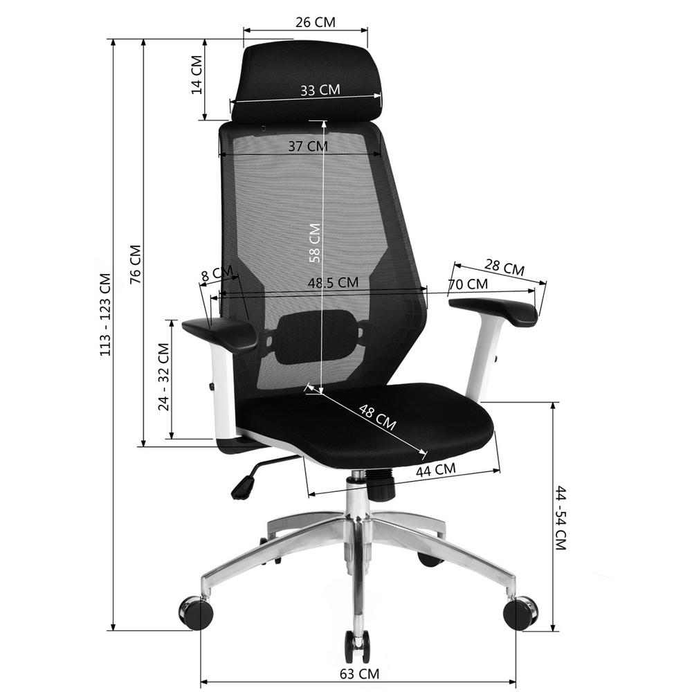 Furniturer Adolf Black White Aluminum Base High Mesh Back Armrest Furniturer Adolf Black White Aluminum