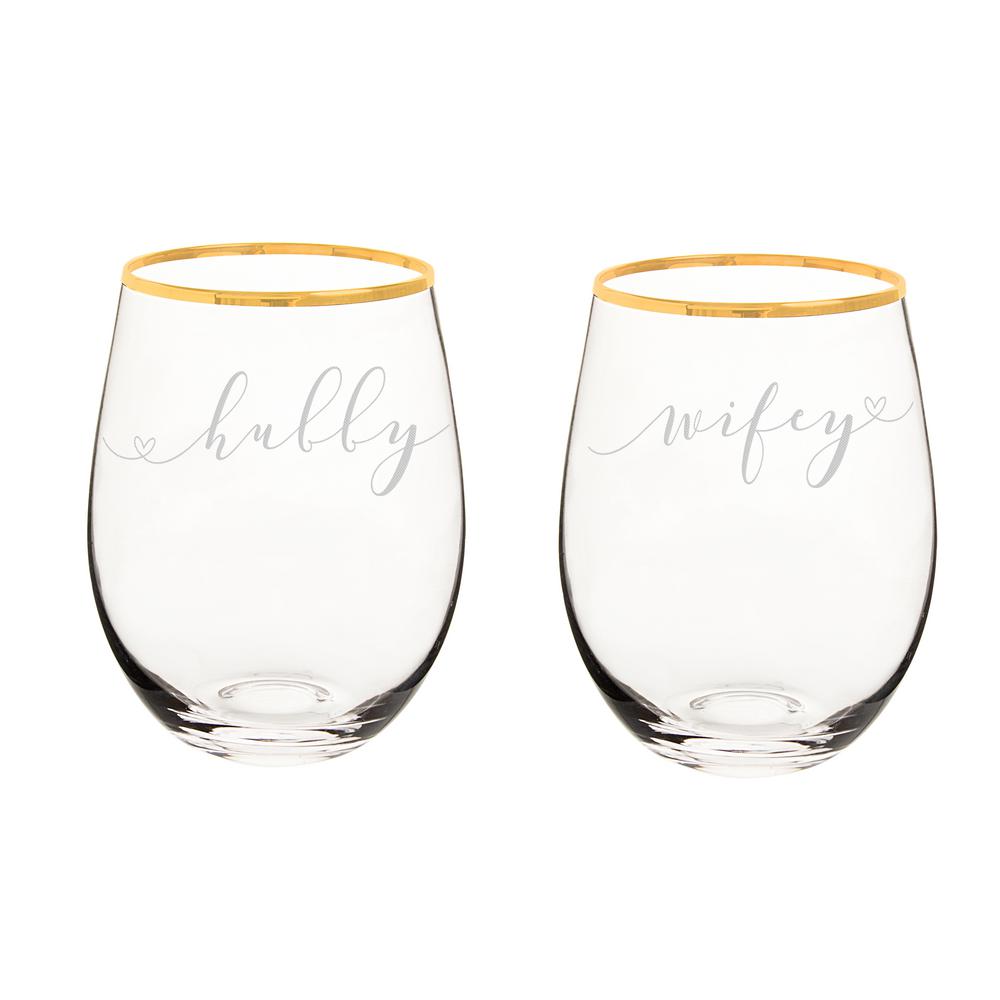 Personalized Gold Rim Stemless Wine Glasses C 1120g 4 C The Home Depot 