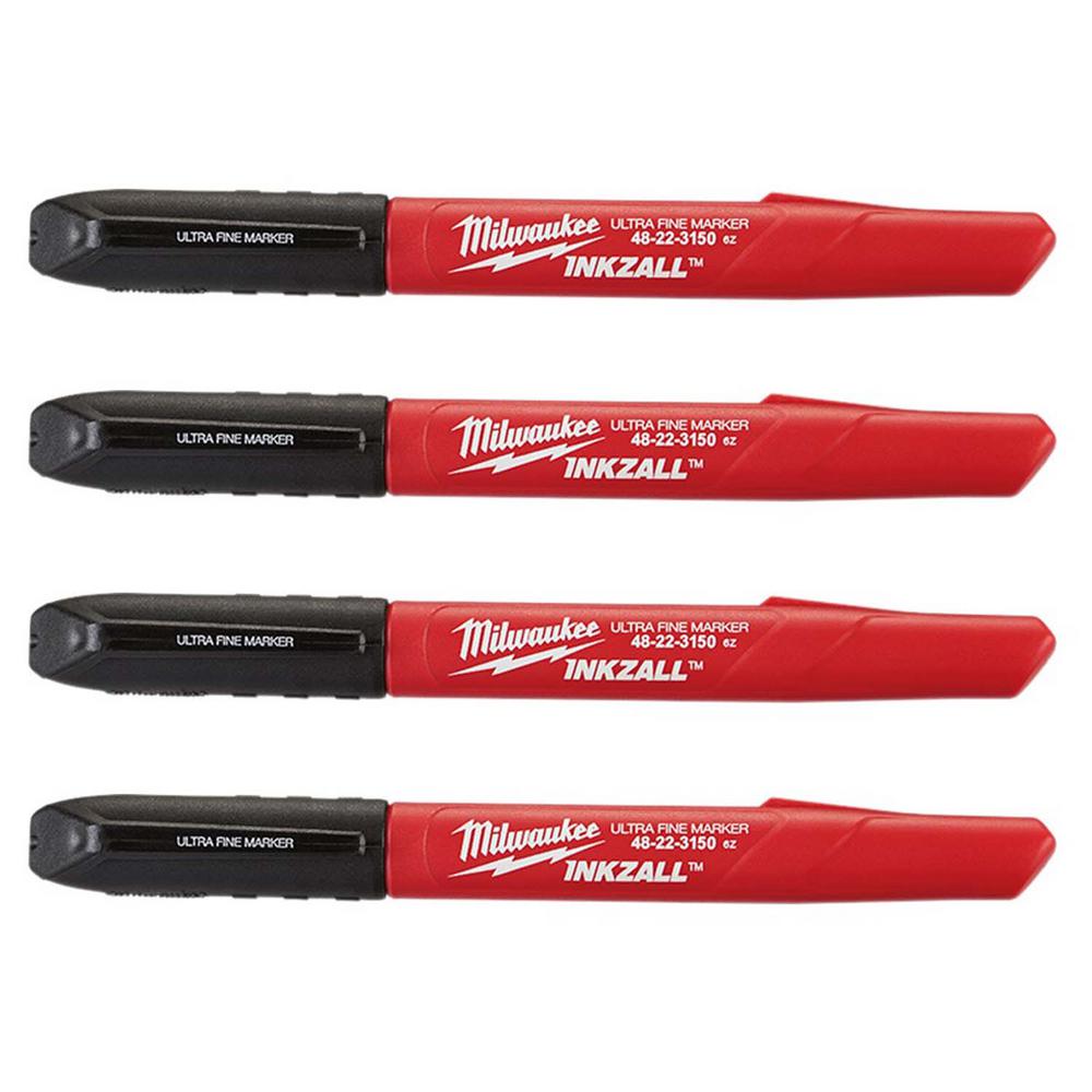 Milwaukee Outils à main MHT48223154 INKZALL ™ Ultra Fine Tip Marqueur Noir Pack 4