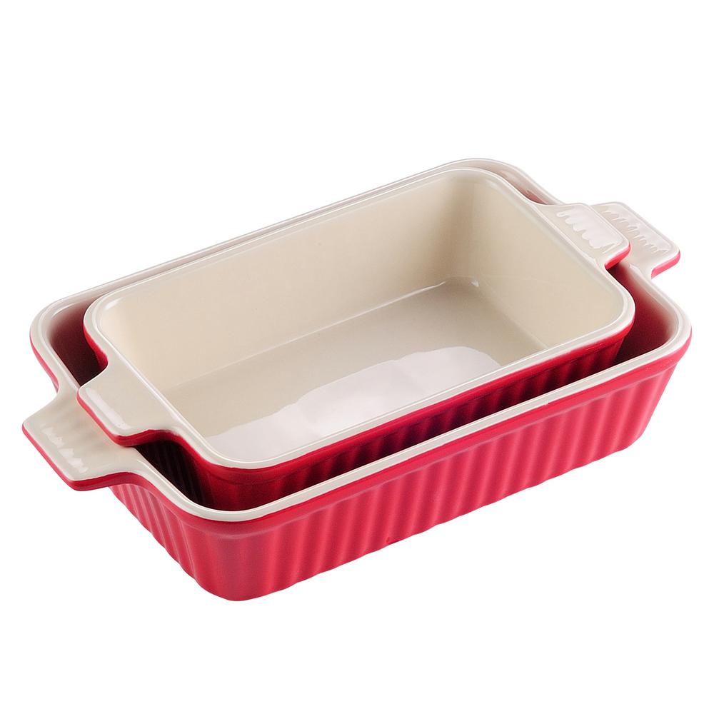 MALACASA 2Piece Red Rectangle Porcelain Bakeware Set 9 in. and 11 in. Baking DishesBAKE.BAKE