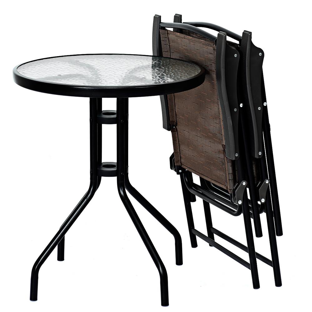 Costway 3 Piece Metal Round Outdoor Bistro Furniture Set Patio Folding Chairs And Table Hm0003 The Home Depot