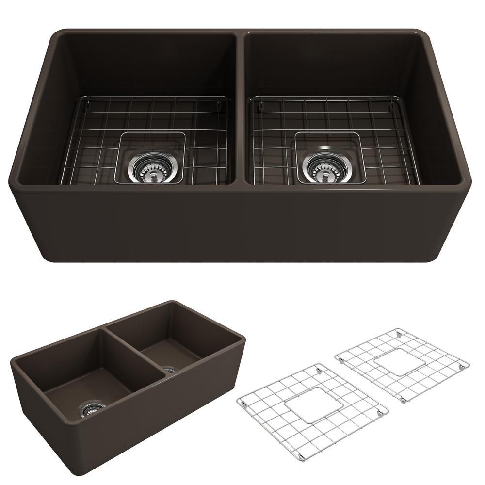 HOROW 33" Fireclay Farmhouse Apron Kitchen Sink – Thick Wall, White, Includes Grid & Strainer – Open Box