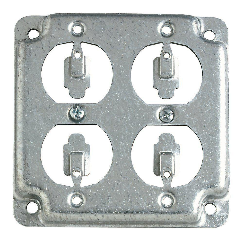 Steel City 2-Gang 4 in. Square Metal Electrical Box Surface Cover Double Duplex (Case of 10)