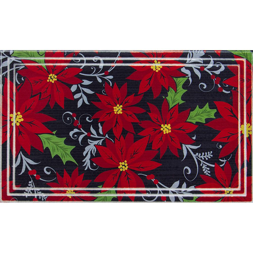 Home Accents Holiday Poinsettias Black 18 In X 30 In Door Mat