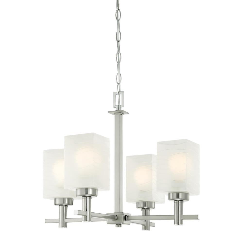 Westinghouse Ingram 4Light Brushed Nickel Chandelier with Wavy White Glazed Glass Shades