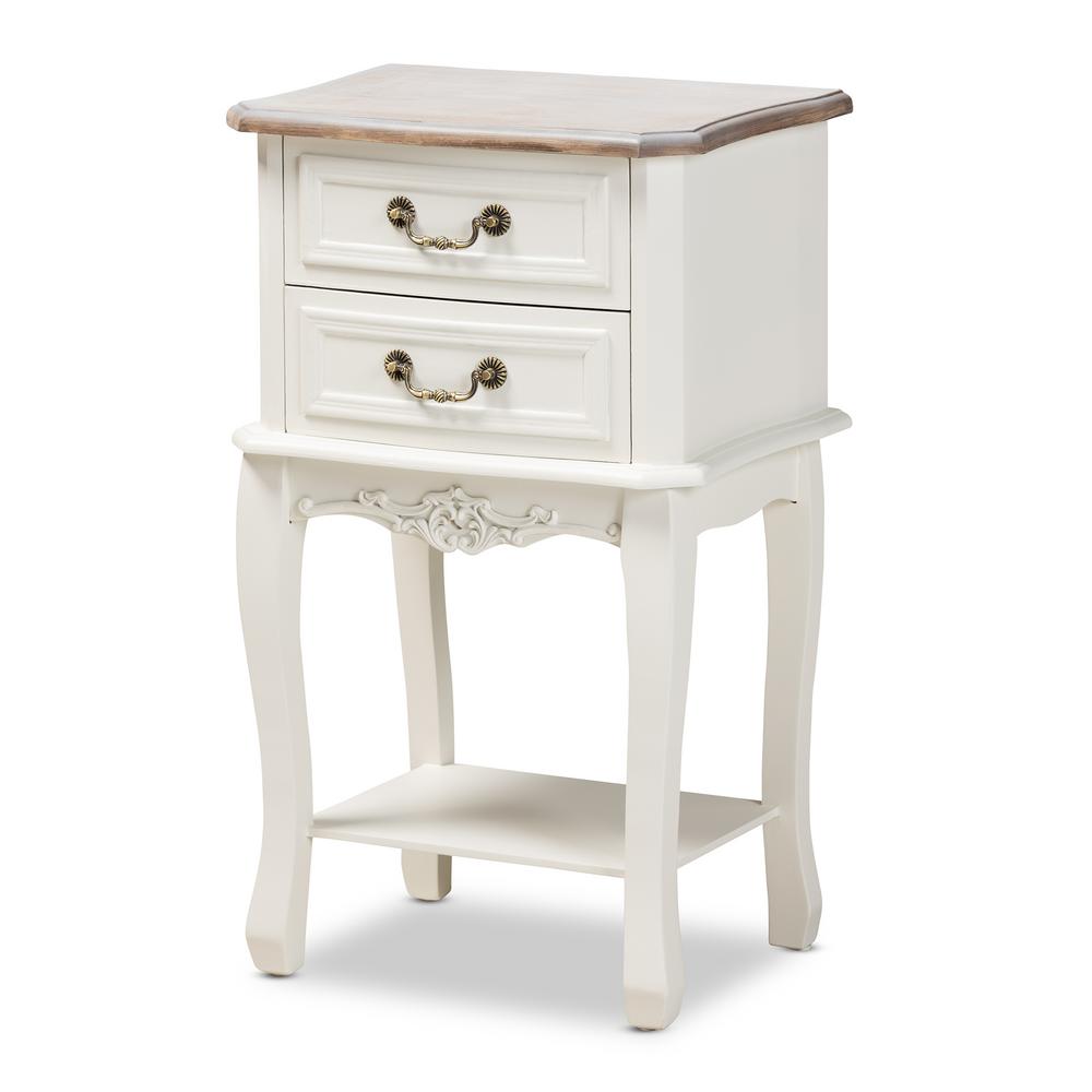 Baxton Studio Amalie 2 Drawer Wood White And Oak Nightstand 160 10239 Hd The Home Depot