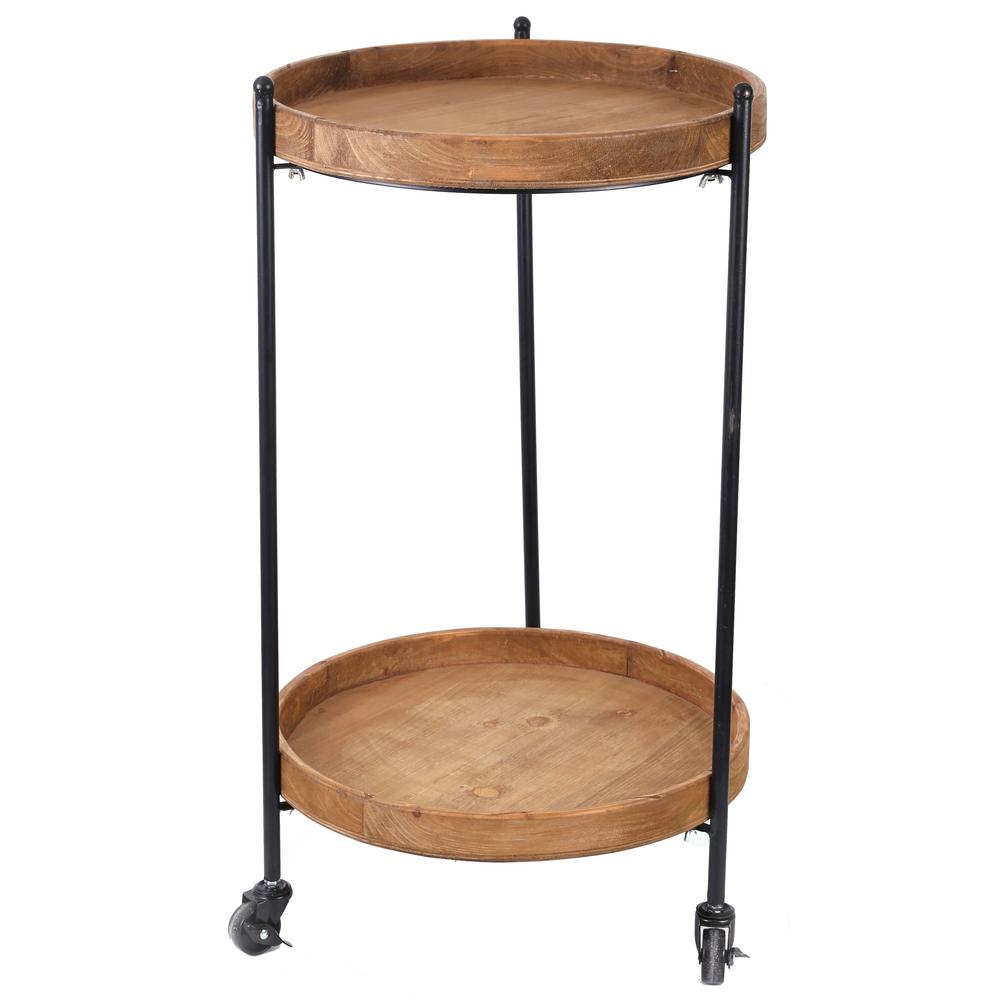 Vintiquewise 2 Tier Round Bar Cart With Wooden Serving On Vintiquewise 2 Tier Round Bar Cart With Wooden Serving On Wheels
