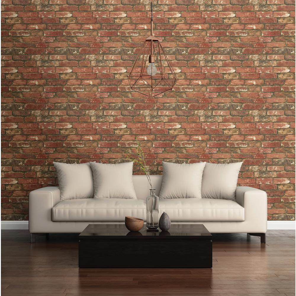 NuWallpaper Red West End Brick Peel and Stick Wallpaper ...