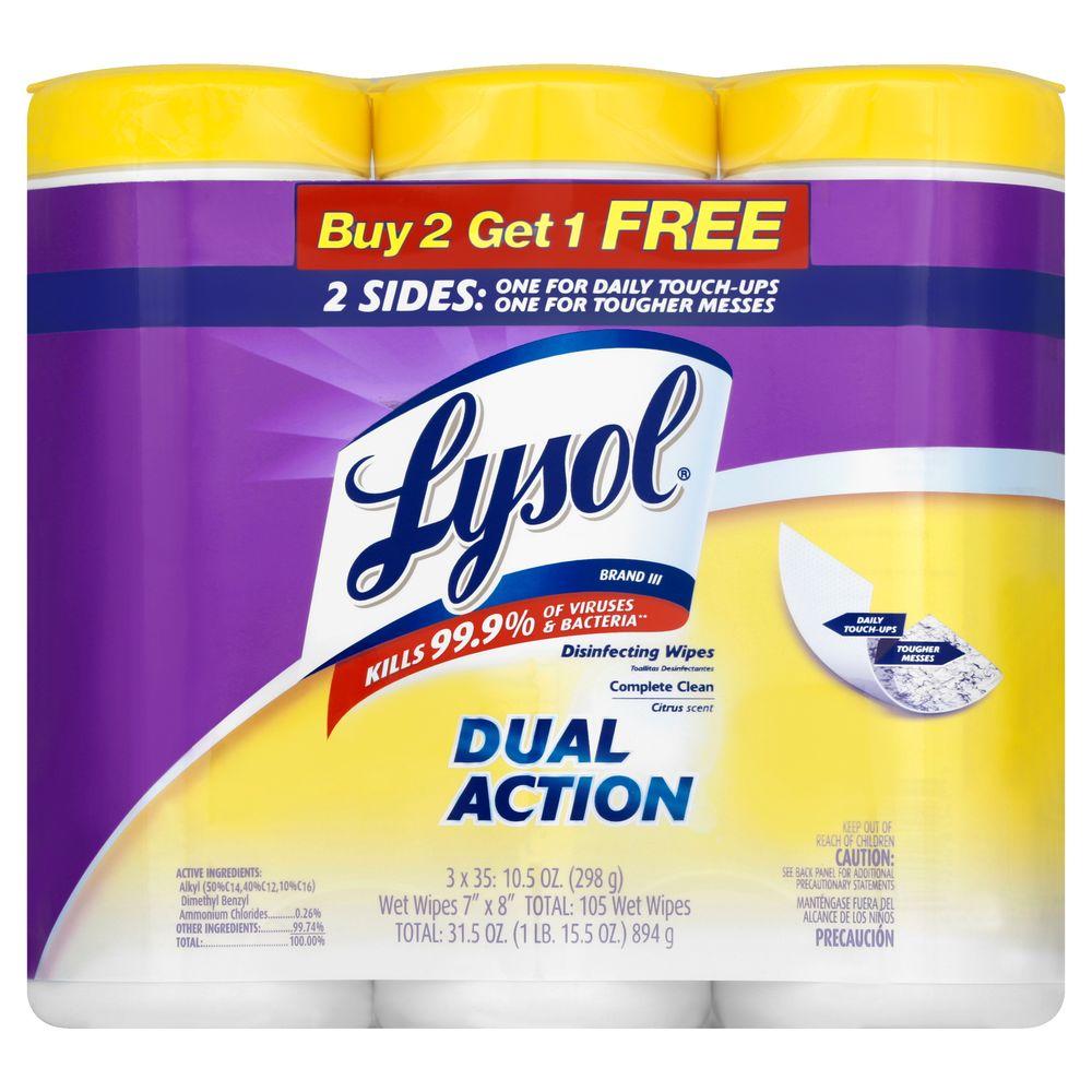 Lysol Dual Action Wipes (3Pack) (105Count)1920083637 The Home Depot
