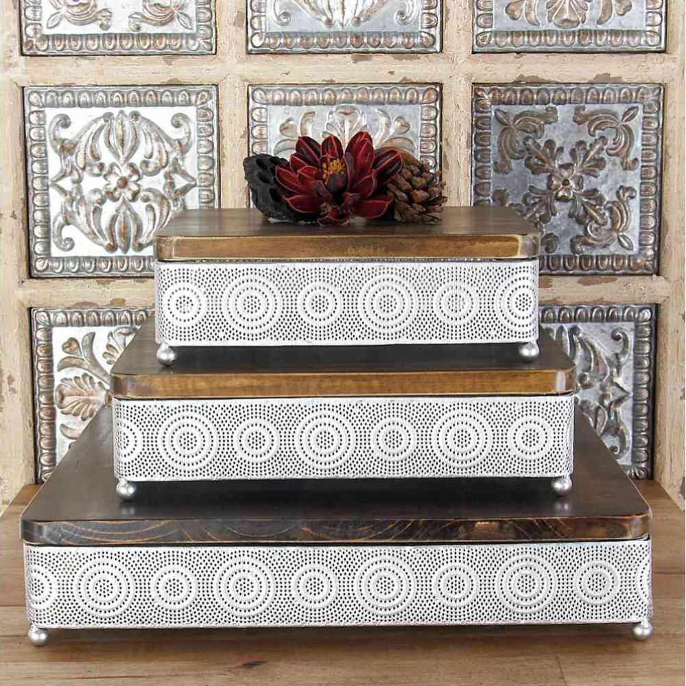 LITTON LANE Metallic Silver Square Decorative Trays with Circular