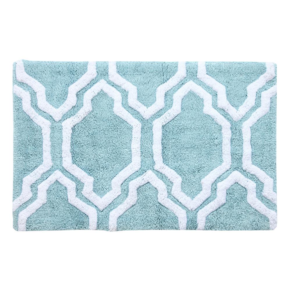 Saffron Fabs 34 In X 21 Bath Rug Arctic Blue White