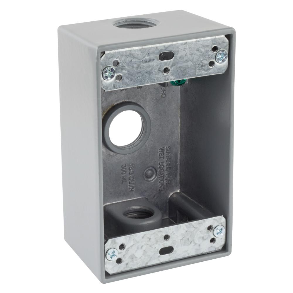 Weatherproof 1-Gang FS Box w// Three 3//4/" Holes GRAY Metal Outdoor 1 pc