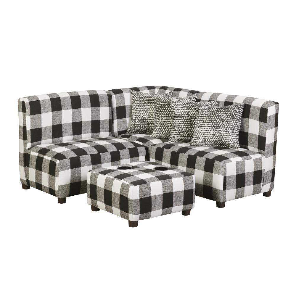 Jack Juvenile Kids Black And White Buffalo Check Upholstered Sectional Sofa Set Jack Juvenile Kids Black And White Buffalo Check Upholstered Sectional Sofa Set