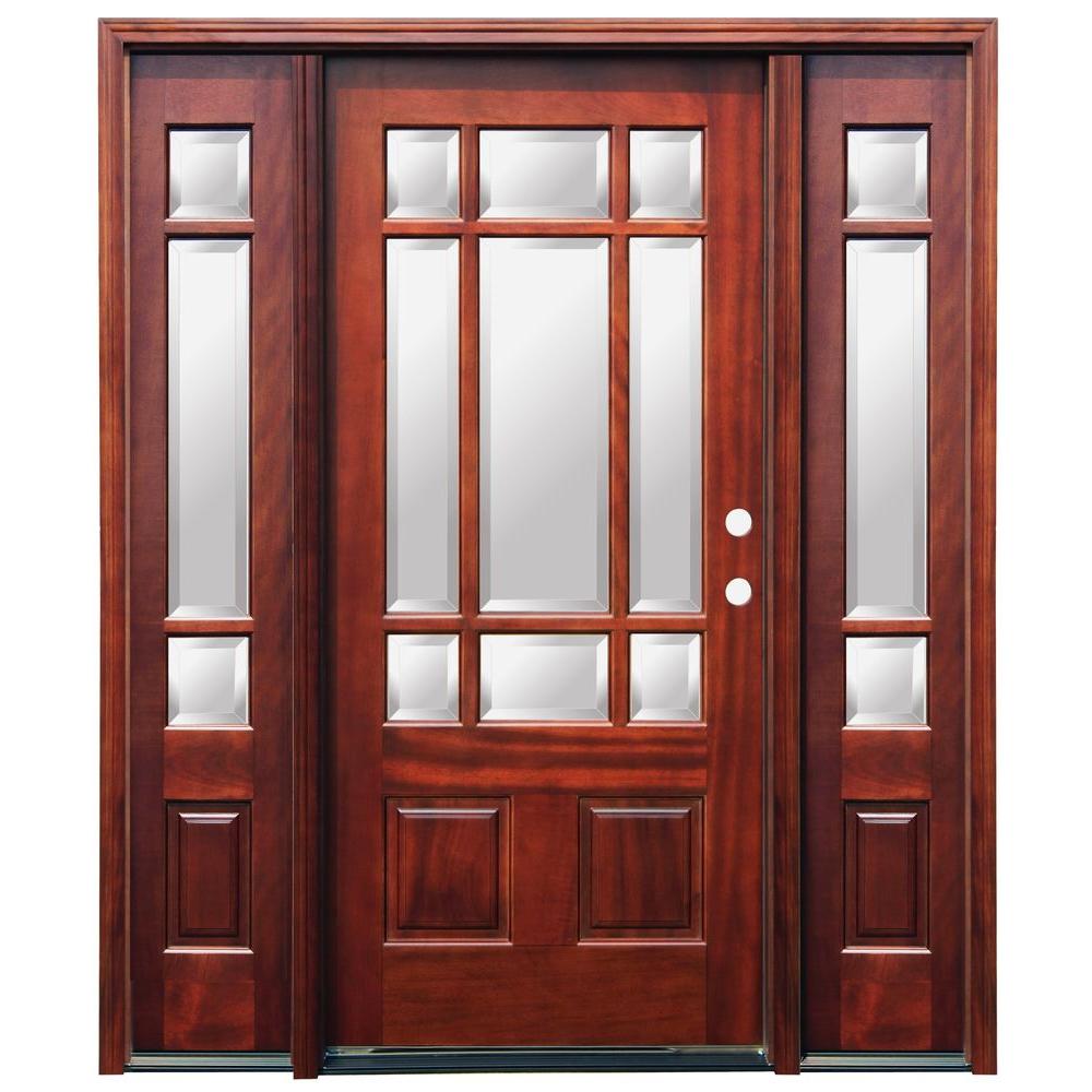 Pacific Entries 68 in. x 80 in. Craftsman 9 Lite Stained Mahogany Wood