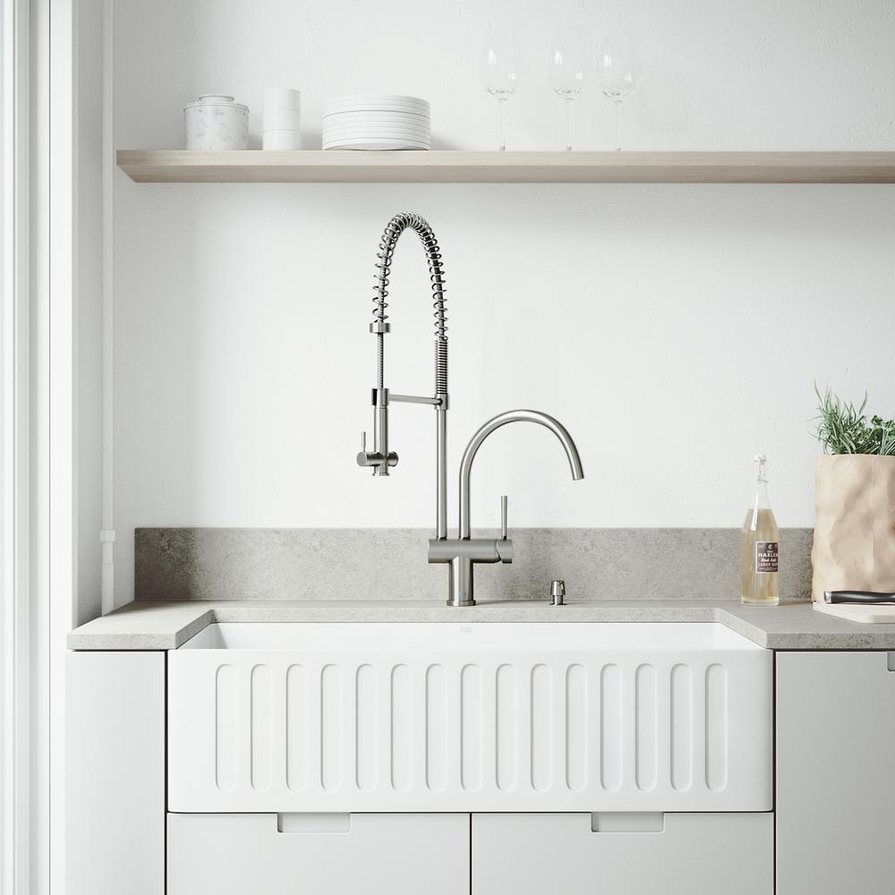 Vigo All In One Farmhouse A Front Matte Stone 36 0 Hole Single Bowl Kitchen Sink With Faucet Stainless Steel Kit