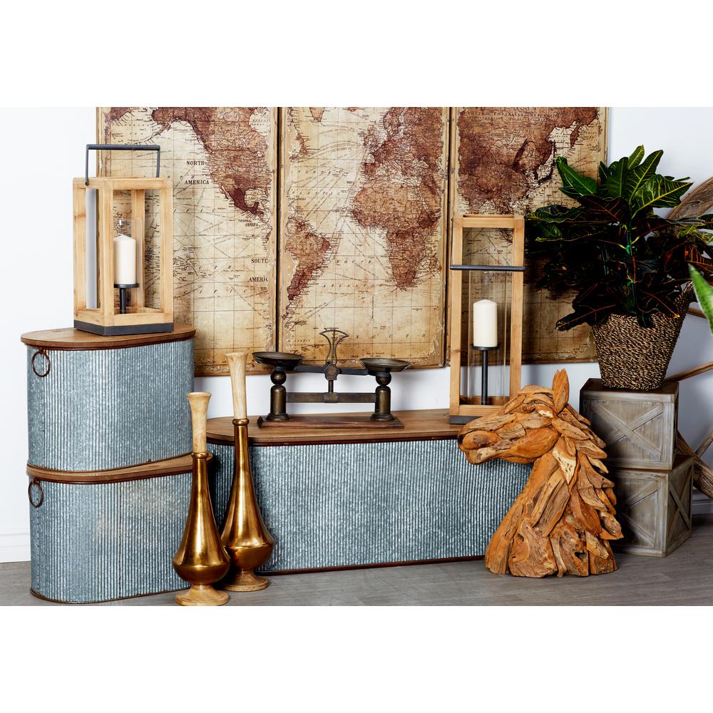 Litton Lane Oval Iron Corrugated Storage Boxes with Wooden Lid (Set of 3)70576 The Home Depot