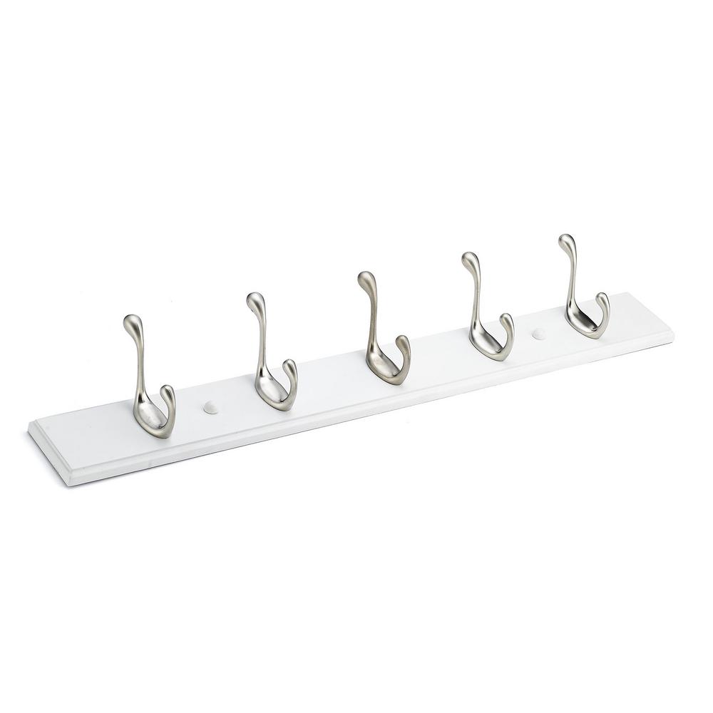 Richelieu Hardware Hook Rack 24 in. Wood White Board with 5 Brushed