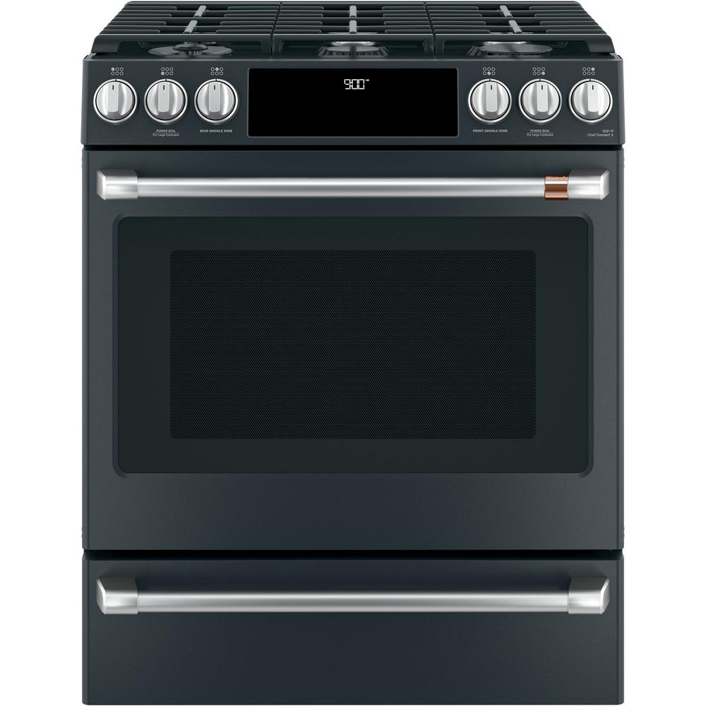 Cafe 30 in. 5.7 cu. ft. SlideIn Dual Fuel Range with SteamCleaning