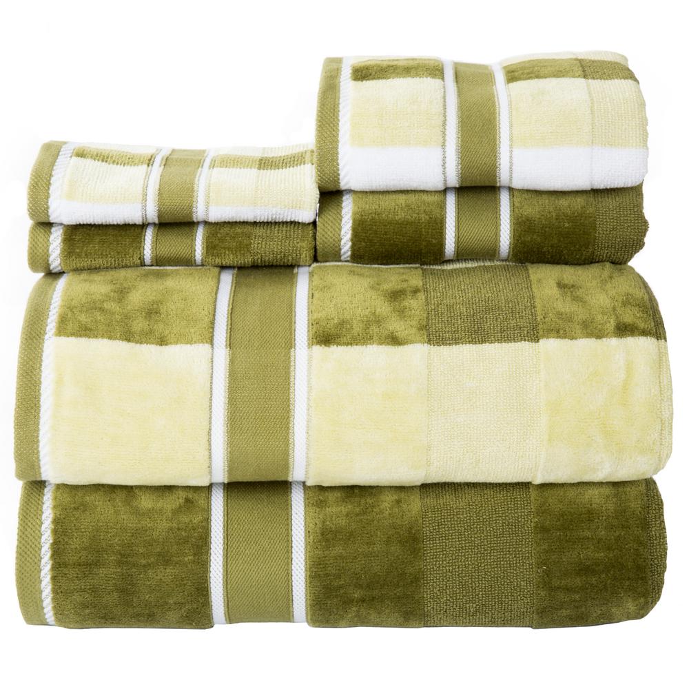 Lavish Home 100 Cotton Oakville Velour Towel Set in Green (6Piece)67