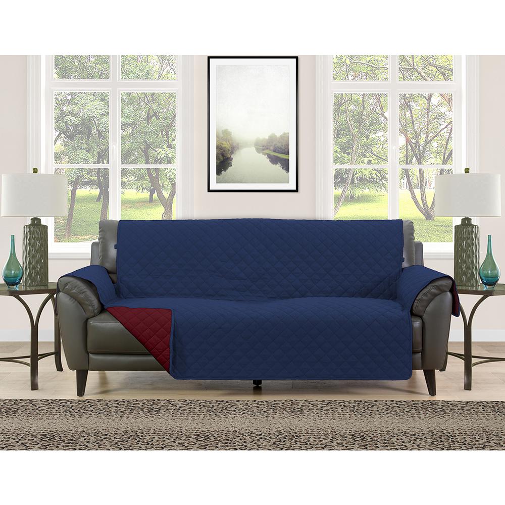 Barrett Burgundy Navy Microfiber Reversible Couch Protector