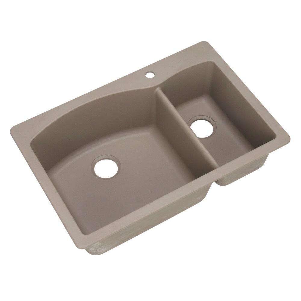 Blanco Diamond Dual Mount Granite Composite 33 In 1 Hole 70 30 Double Bowl Kitchen Sink In Truffle