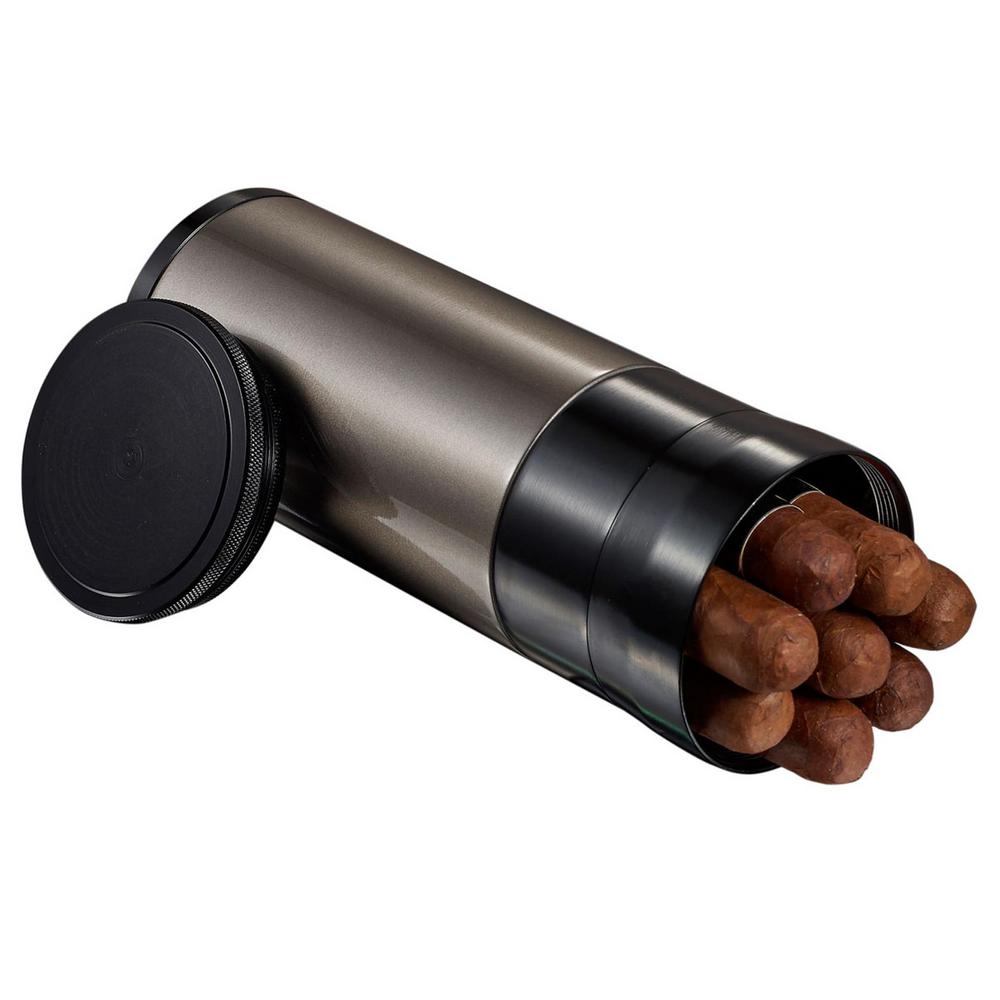 Visol Carlos Travel Cigar Case Black and Gun Metal Holds with 7 Cigars by Visol