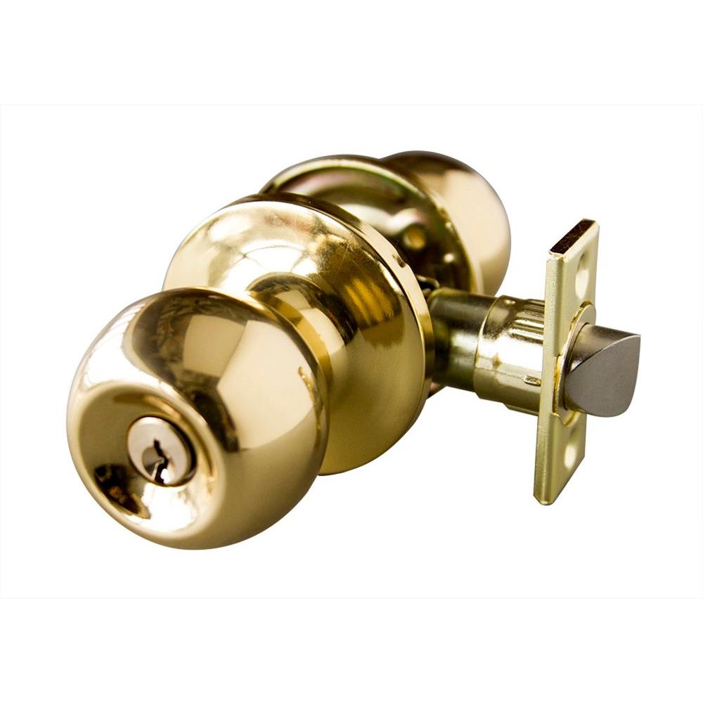 Design House Bay Polished Brass Entry Door Knob with Universal 6Way
