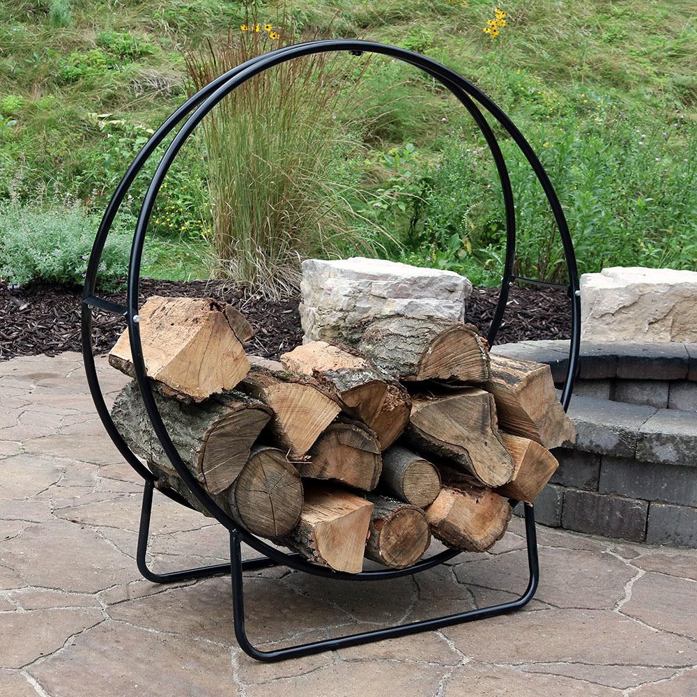 Firewood Basket Black 40X37cm Large Fireplace Wood Cradle Metal Log Holder