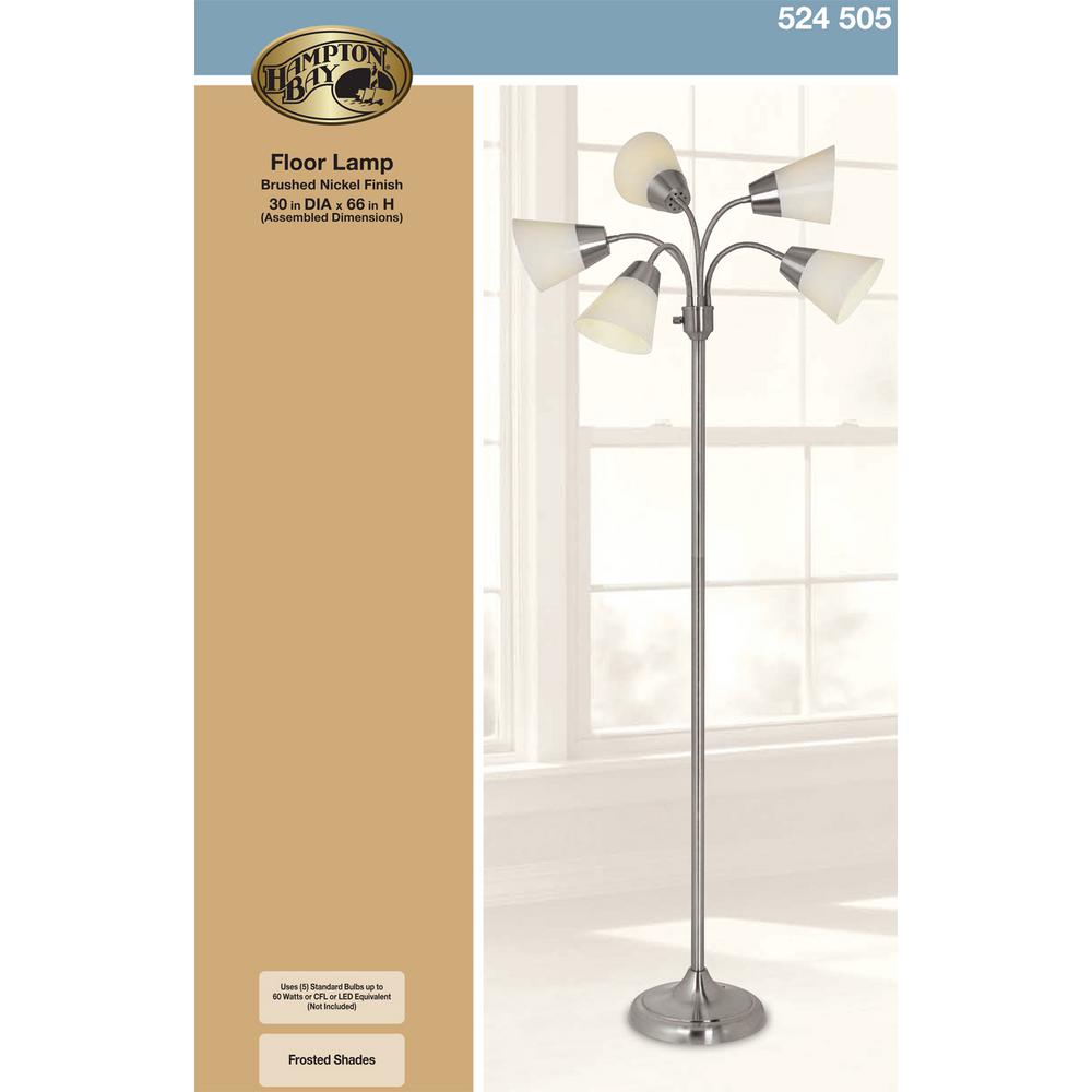 Hampton Bay 66 In Satin Nickel Floor Lamp With 5 Plastic Bell