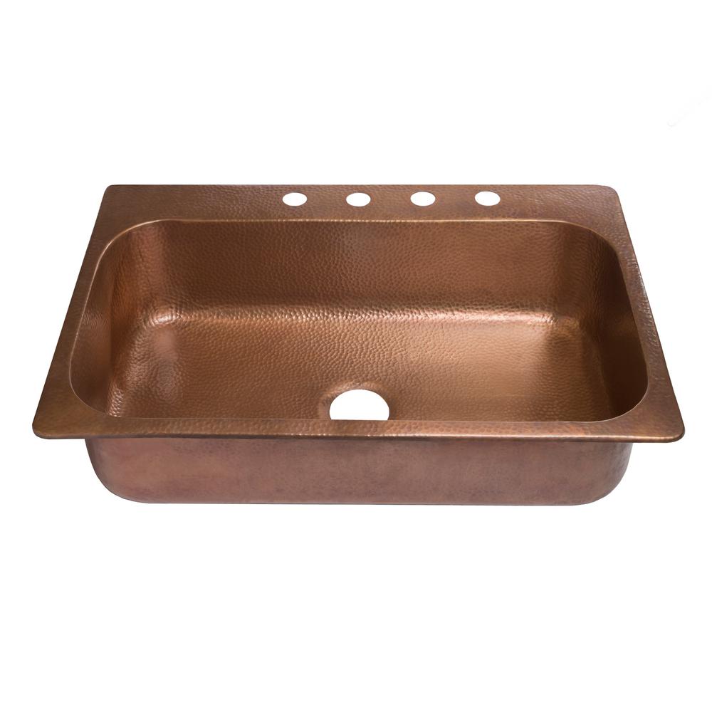 Clearance Kitchen Sinks The Home Depot Angelico Drop In Handmade Copper 33 4 Hole Single Bowl Kitchen