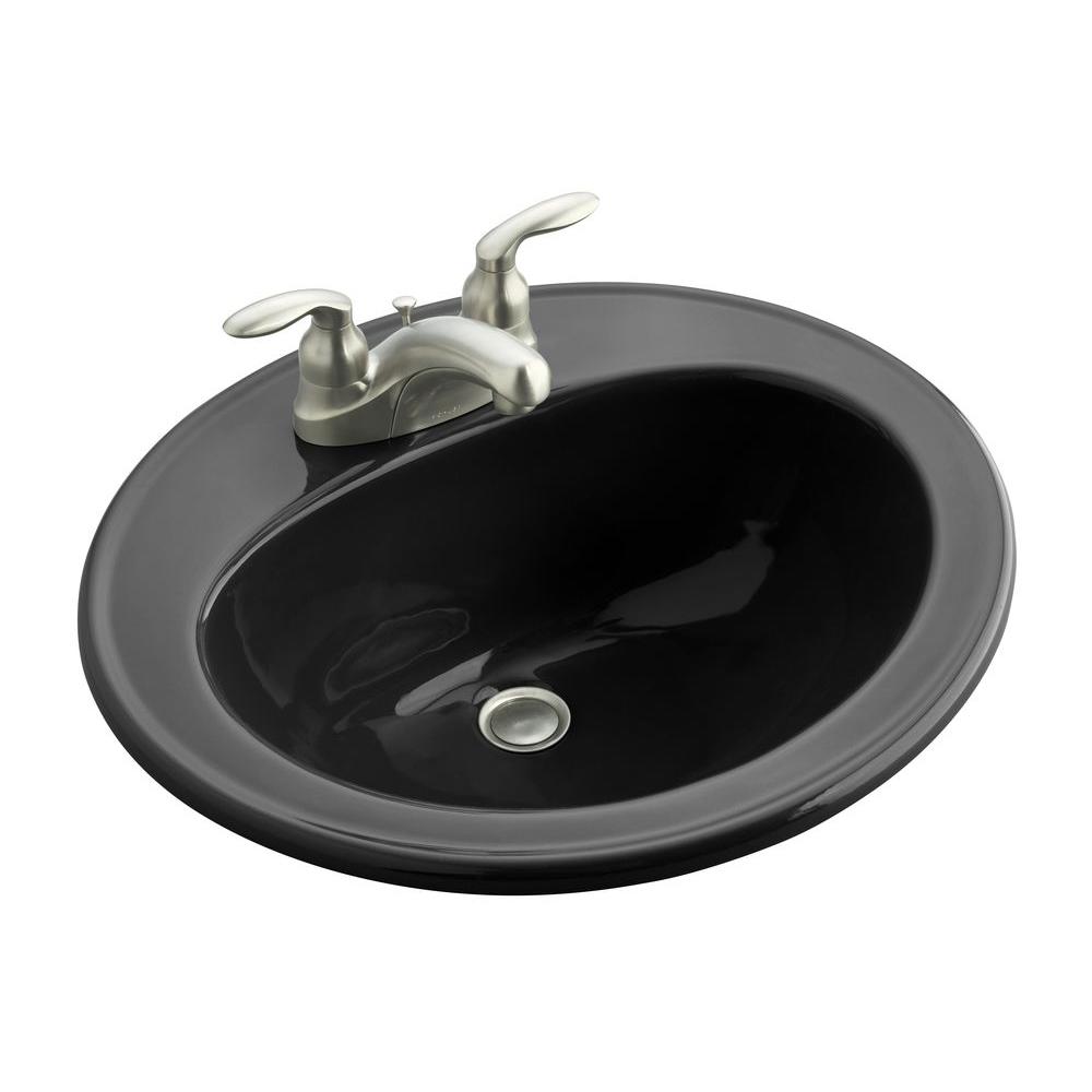 Pennington Drop In Vitreous China Bathroom Sink In Black Black With Overflow Drain