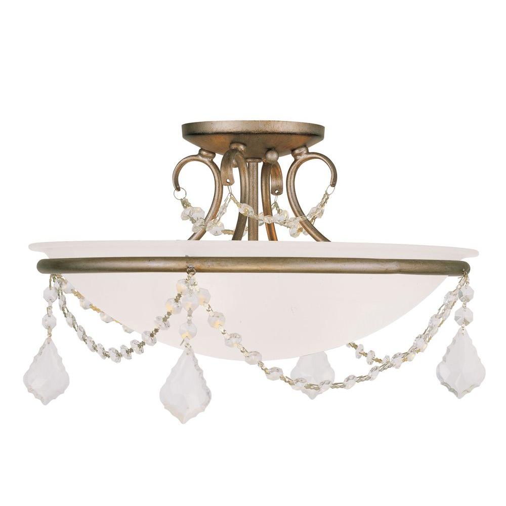 Livex Lighting Providence 3 Light Ceiling Antique Silver Leaf Incandescent Semi Flush Mount 6524