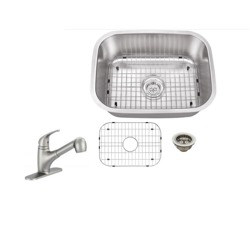 Ipt Sink Company Undermount 23 In 16 Gauge Stainless Steel Bar Brushed With Low Profile Pull Out Kitchen Faucet