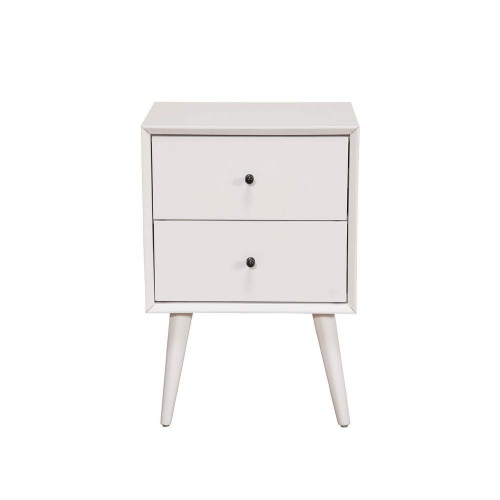 Flynn Mid Century Modern 2Drawer White Nightstand966W02 The Home