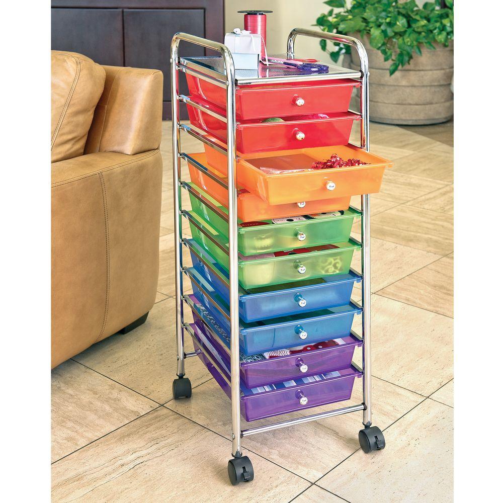 Seville Classics Translucent Multi Color 10 Drawer Organizer Cart