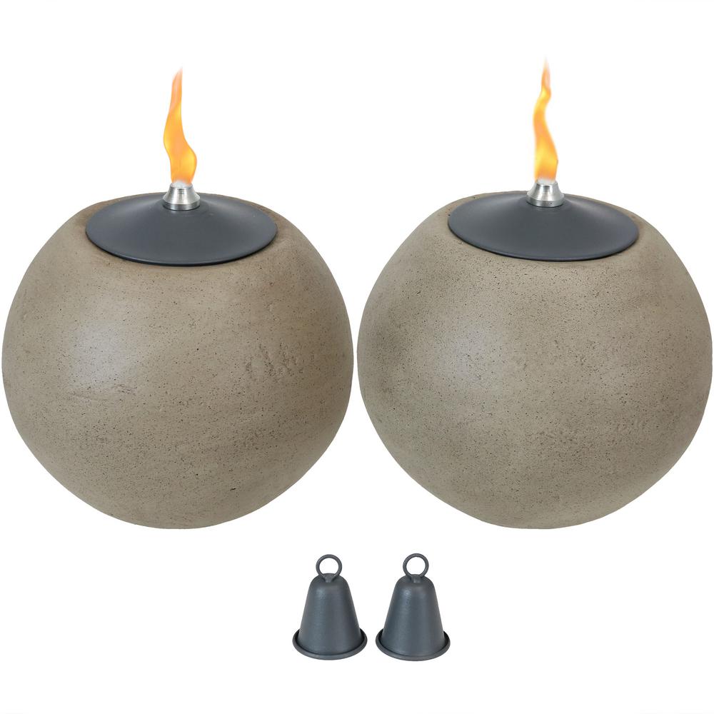 Sunnydaze Decor 7 5 In Stone Look Round Ball Outdoor Tabletop Torch Stone Look Round Ball Outdoor Tabletop Torch 2 Pack