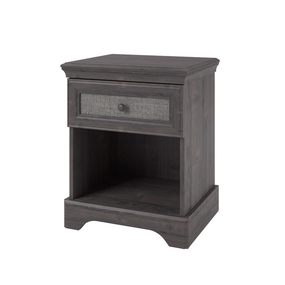 Ameriwood Home Hillside Weathered Oak Nightstand with Fabric Insert HD27872 The Home Depot