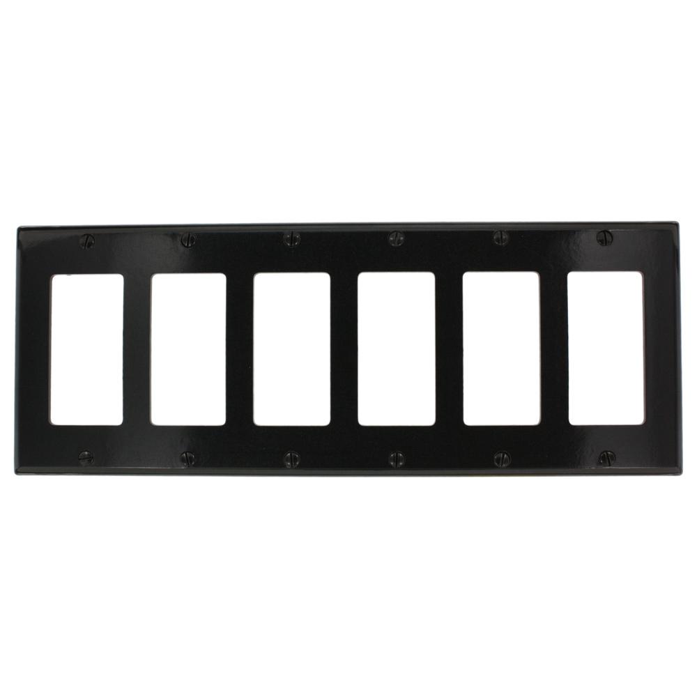 Leviton Black 6 Gang Decorator Rocker Wall Plate 1 Pack 80436 E The Home Depot