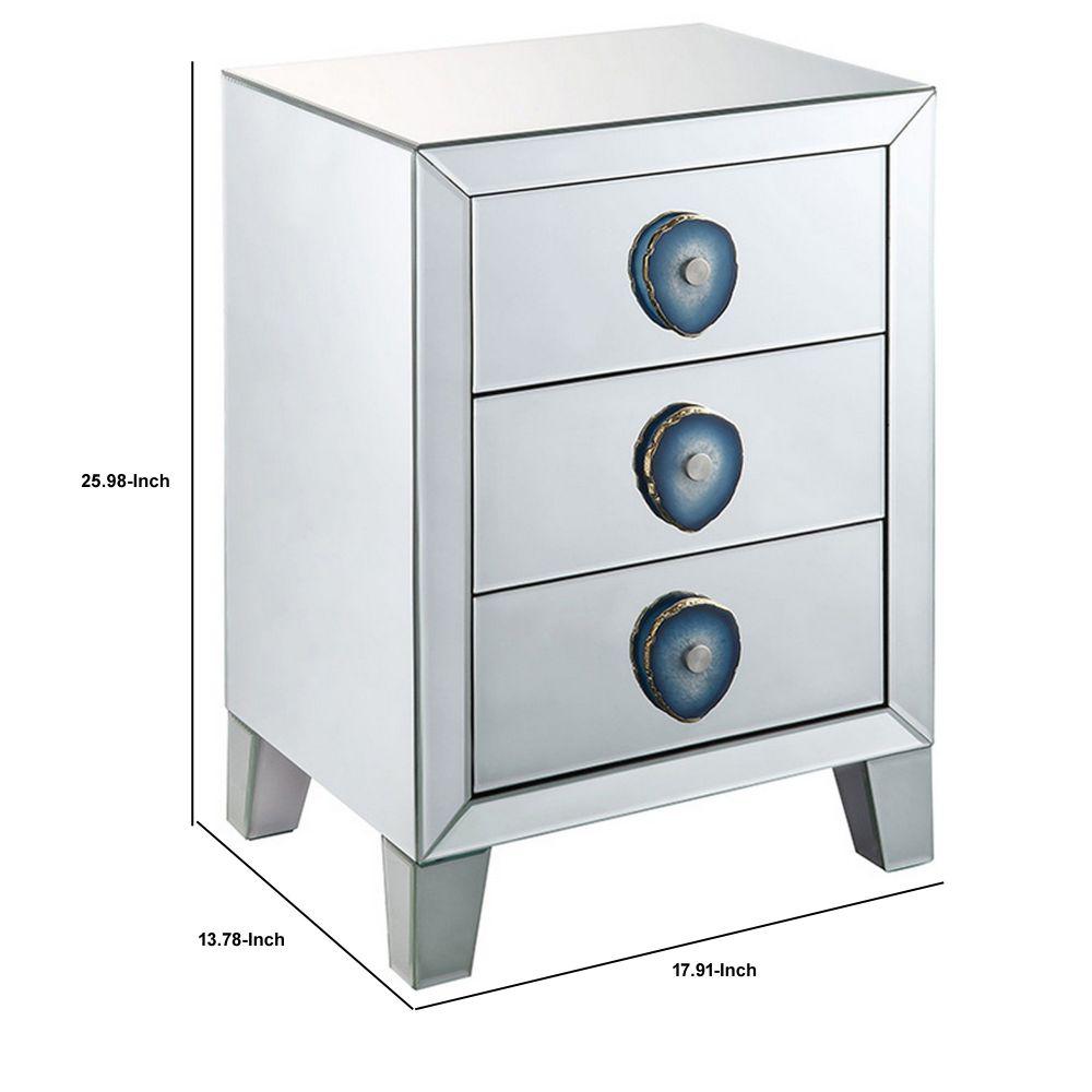 Benjara Silver Wood And Mirror Nightstand With Faux Agate Knob 17 91 L X 13 78 W X 25 98 H Bm185408 The Home Depot