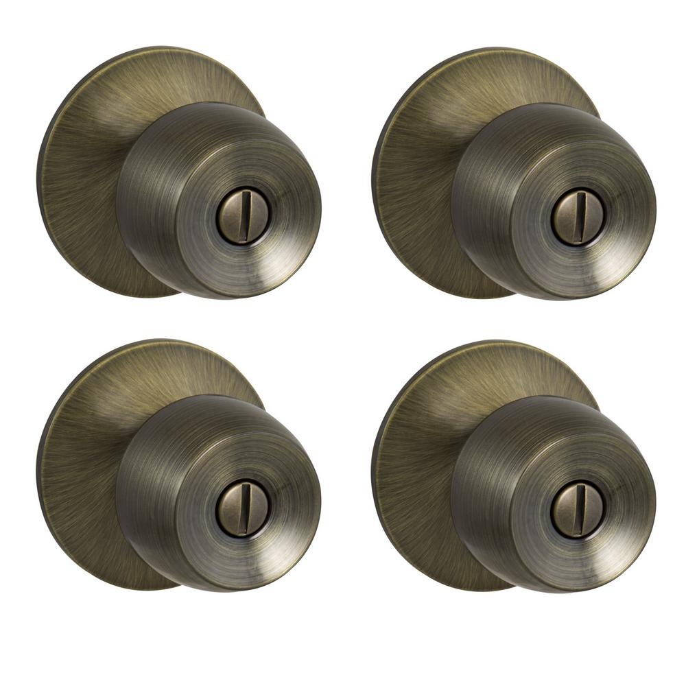 Defiant Brandywine Antique Brass Bed And Bath Door Knob 4 Pack