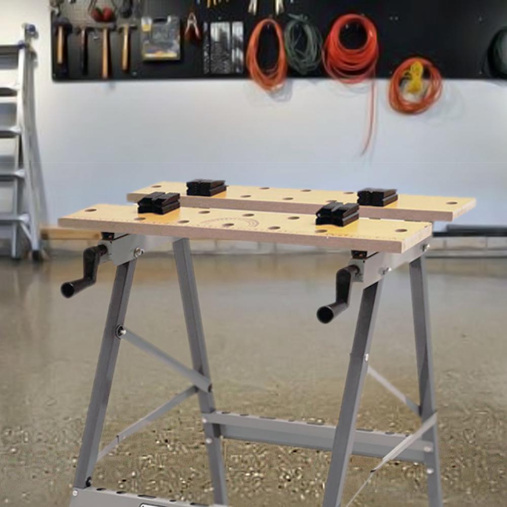 Foldable Workbench Aluminum Wood Adjustable Built Table Vise W