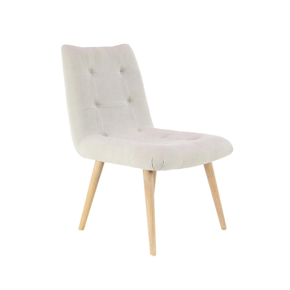 Decmode Modern Wood and White Fabric Tufted Dining Chair, Beige