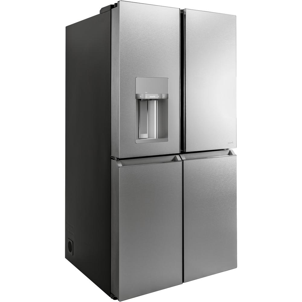 Cafe 27 4 Cu Ft Smart 4 Door Quad French Door Refrigerator In Platinum Glass Energy Star Cqe28dm5ns5 The Home Depot