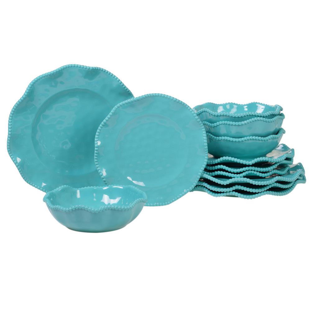 Certified International Perlette Teal 12Piece MultiColored Dinnerware