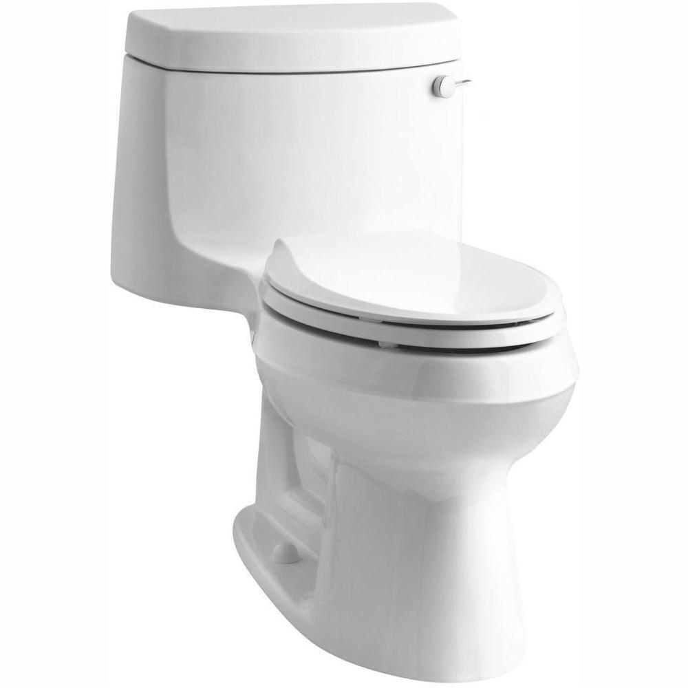 Kohler Cimarron 1 Piece 1 28 Gpf Single Flush Elongated Toilet With Aquapiston Flush Technology In White Seat Included K 3828 Ra 0 The Home Depot