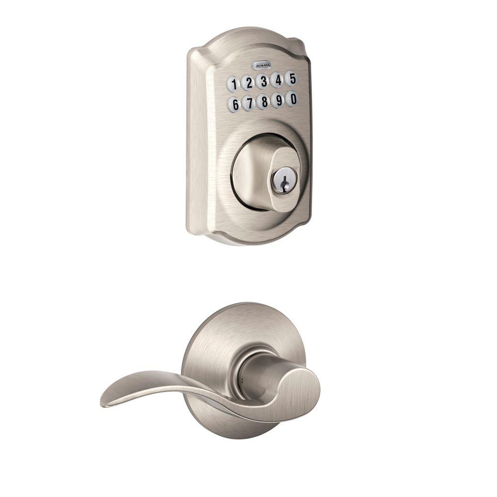 Schlage Camelot Satin Nickel Keypad Electronic Deadbolt and Accent Door Lever by Schlage