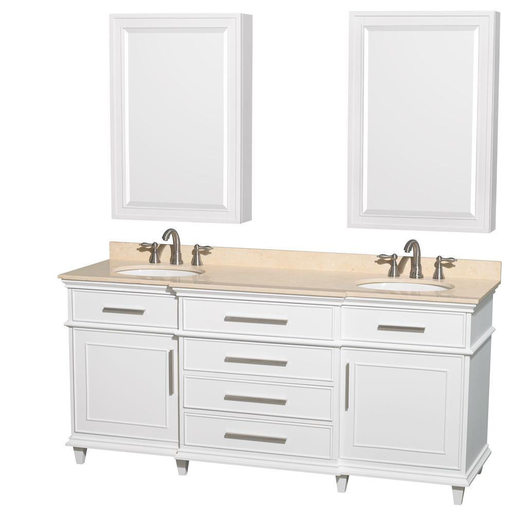 Wyndham Collection Berkeley 72 in. Double Vanity in White with Marble